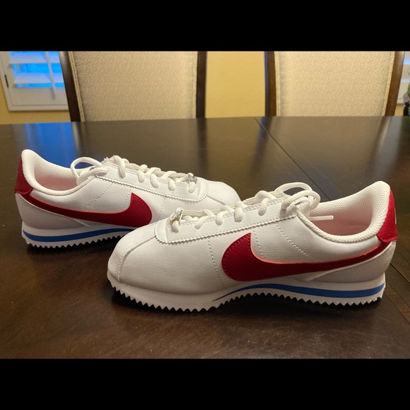 New Nike Cortez White Red Leather Sneaker Shoes - Picture 9 of 11